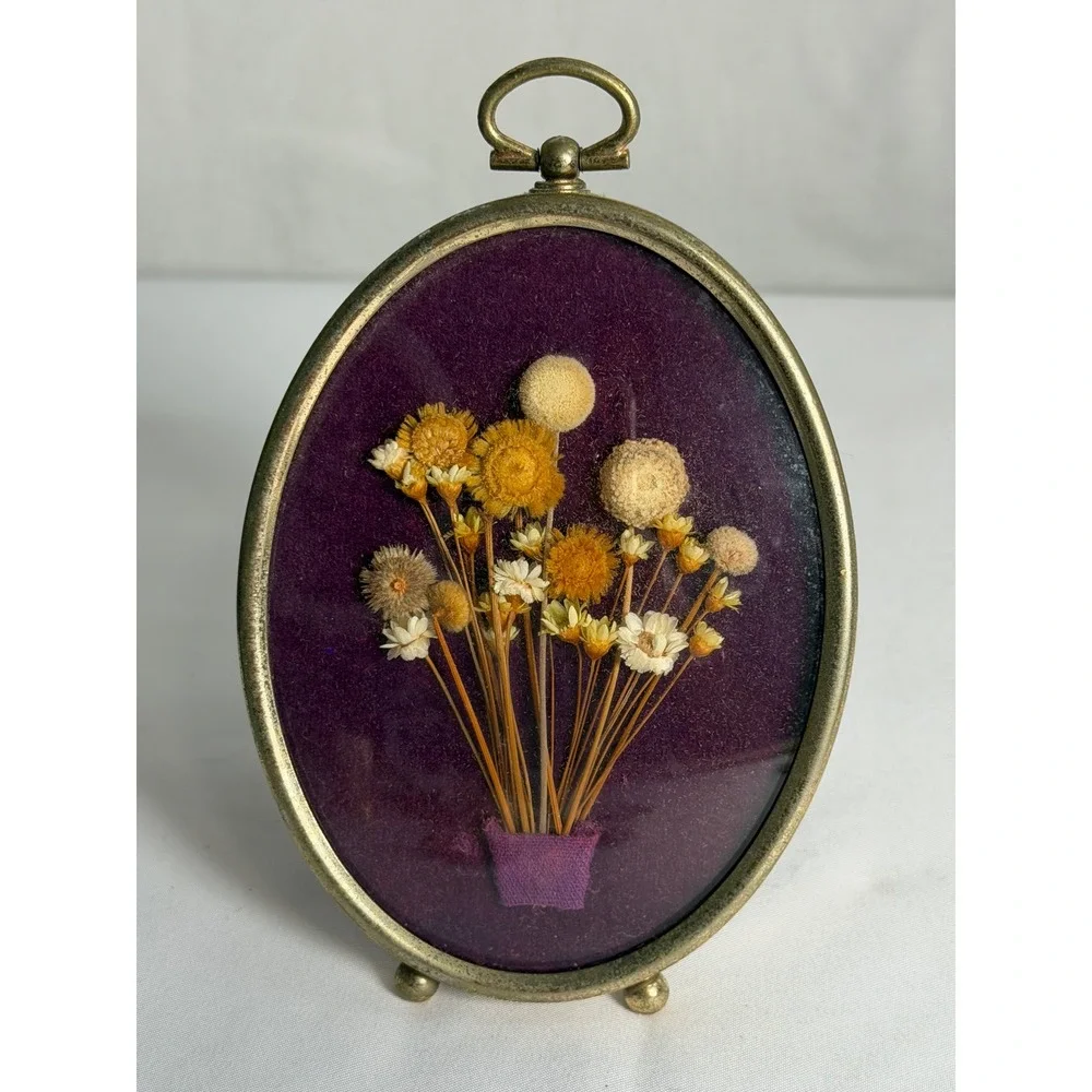 VINTAGE Rare Violet Dried Flower Shadow Box Some Wear Small Purple